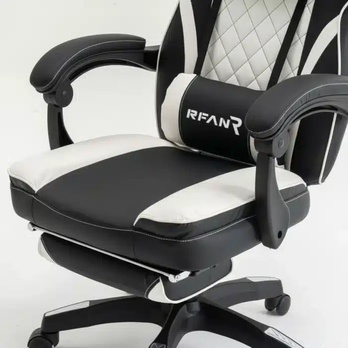 Scaun de Gaming Reglabil Professional WF-6028 Black & White cu Suport Picioare, Alb, Negru - imagine 14
