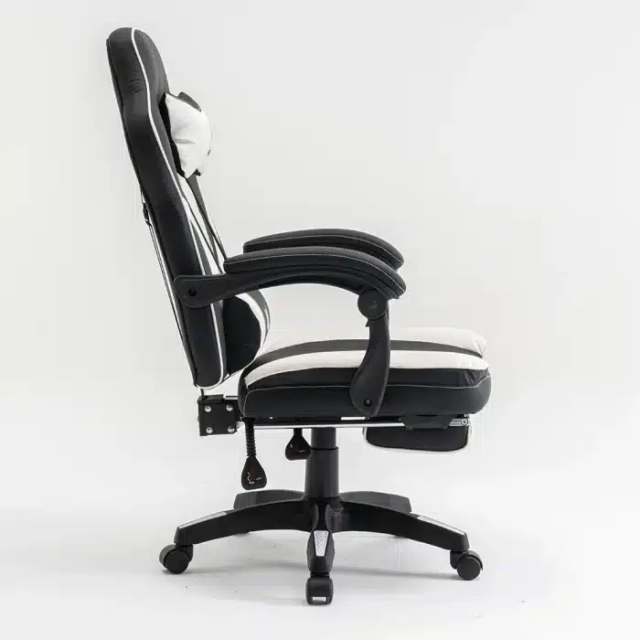 Scaun de Gaming Reglabil Professional WF-6028 Black & White cu Suport Picioare, Alb, Negru - imagine 9