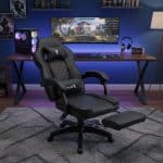 Scaun de Gaming Reglabil Professional WF-6028 Black cu Suport Picioare și Recliner, Negru
