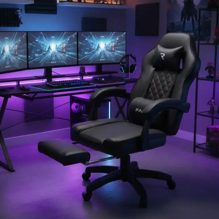 Scaun de Gaming Reglabil Professional WF-6028 Black cu Suport Picioare și Recliner, Negru - imagine 2