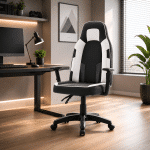 Scaun de Gaming Reglabil Professional WF-6049 Black & White – Recliner și Ergonomic, Alb, Negru