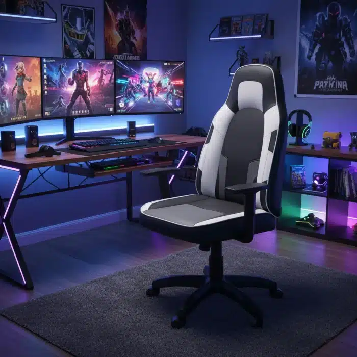 Scaun de Gaming Reglabil Professional WF-6049 Black & White – Recliner și Ergonomic, Alb, Negru - imagine 22