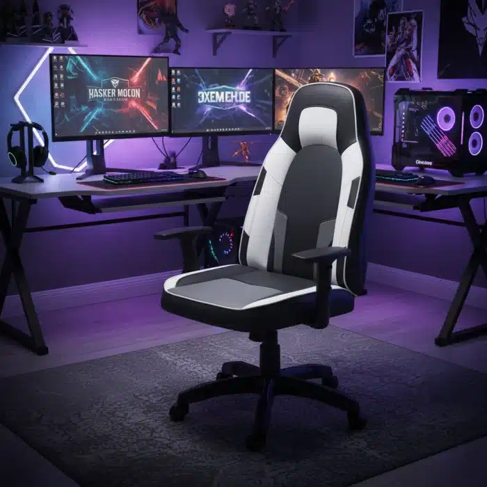 Scaun de Gaming Reglabil Professional WF-6049 Black & White – Recliner și Ergonomic, Alb, Negru - imagine 2