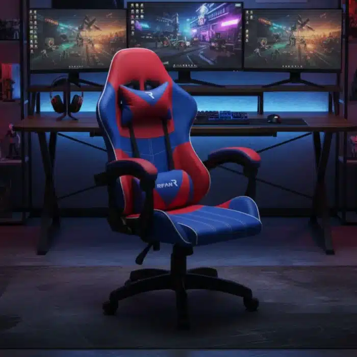 Scaun de Gaming Reglabil Professional WF-6050 Blue & Red – Ergonomic și Recliner, Rosu, Albastru - imagine 27