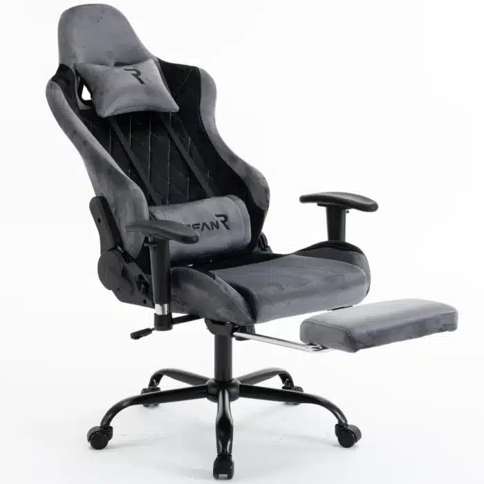 Scaun de Gaming Reglabil Professional WF-613 Grey din Piele Întoarsă cu Suport Picioare, Gri - imagine 5