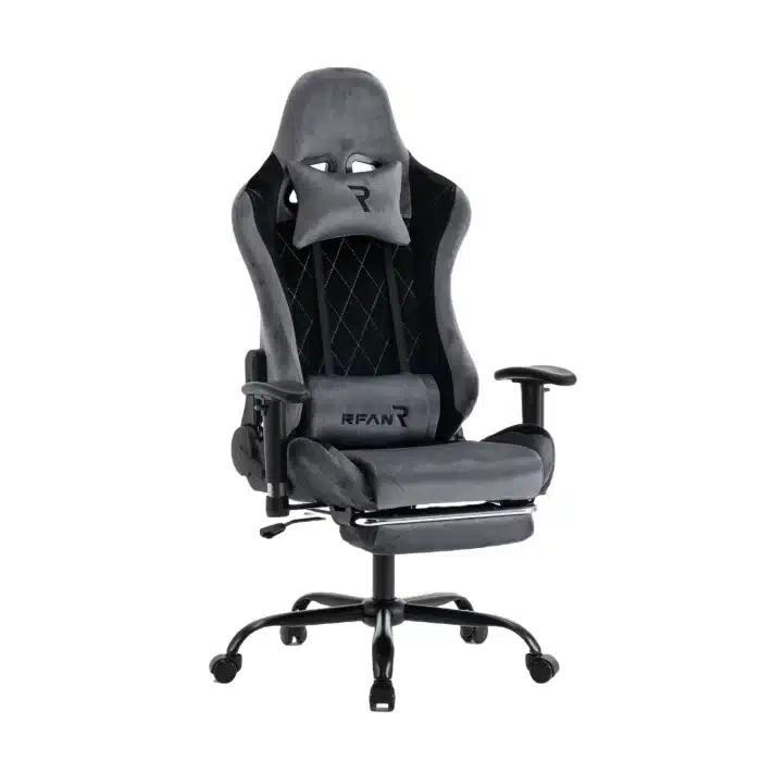 Scaun de Gaming Reglabil Professional WF-613 Grey din Piele Întoarsă cu Suport Picioare, Gri - imagine 3