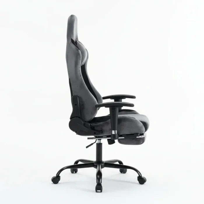 Scaun de Gaming Reglabil Professional WF-613 Grey din Piele Întoarsă cu Suport Picioare, Gri - imagine 4