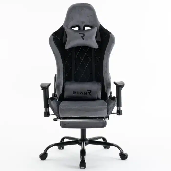 Scaun de Gaming Reglabil Professional WF-613 Grey din Piele Întoarsă cu Suport Picioare, Gri - imagine 8
