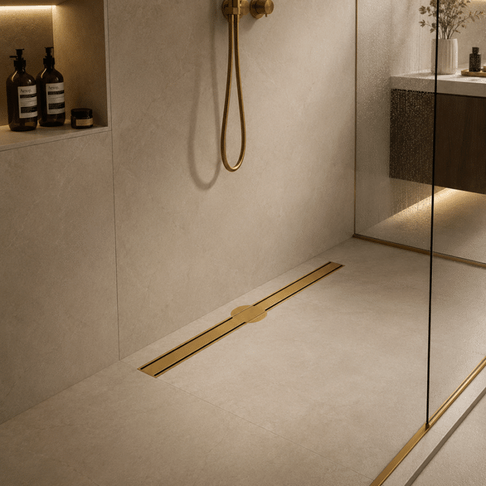 Rigolă de Duș din Inox 600x32 mm, Auriu Periat, Reversibilă 2 în 1, cu Sifon Detașabil - imagine 2