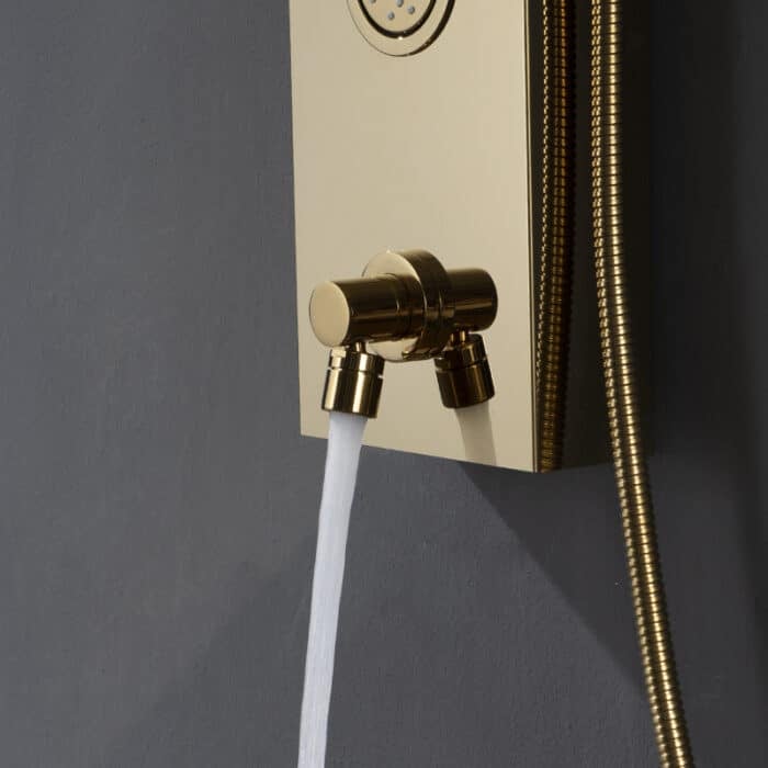 Panou de Duș Auriu Premium, Inox SUS304, 140x16 cm, 6 Funcții, Hidromasaj, Palarie Dus Efect Ploaie - imagine 5