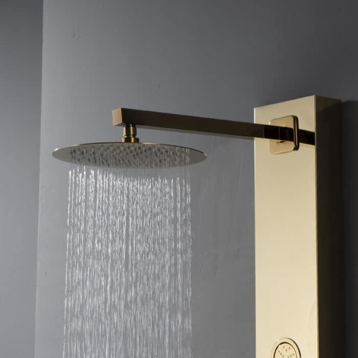 Panou de Duș Auriu Premium, Inox SUS304, 140x16 cm, 6 Funcții, Hidromasaj, Palarie Dus Efect Ploaie - imagine 3