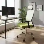 Scaun de Birou Reglabil Ergonomic cu Suport Cervical Alb-Verde - imagine 3