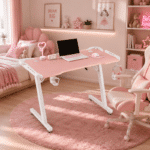 Birou Gaming 505 Pink, 120x60x73 cm, Design Modern, Blat cu Fibră de Carbon