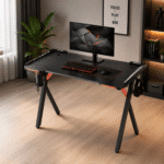 Birou Gaming 504, Negru, 120x60x73 cm, Blat MDF cu Fibră de Carbon - imagine 2