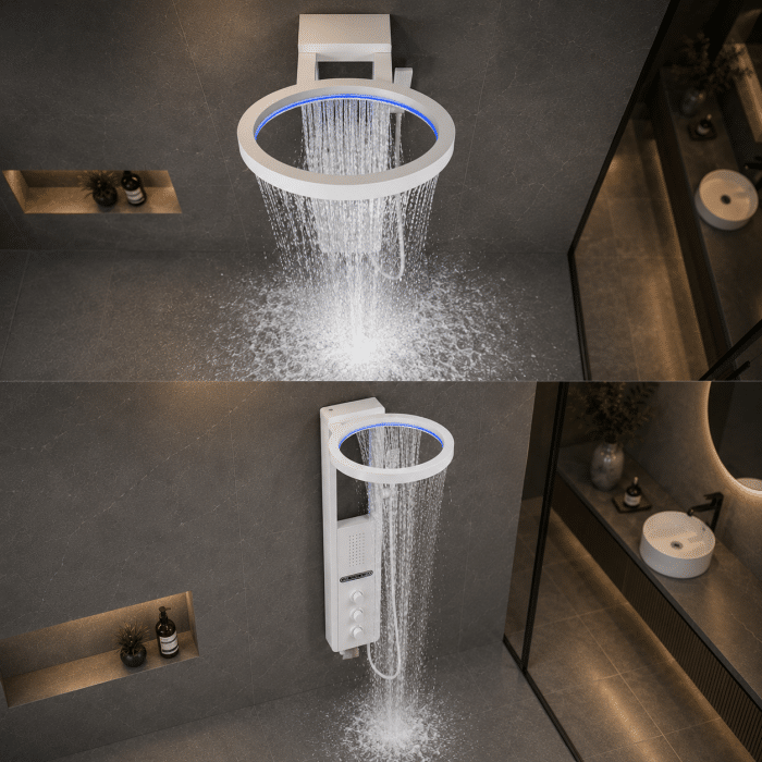 Panel de Dus cu Efect de Cascata si Jeturi cu Masaj, Afisaj Digital, LED Incorporat, Alb - imagine 2