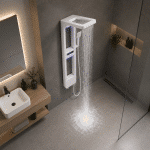 Panel de Dus cu Efect de Cascata si Jeturi cu Masaj, Afisaj Digital, LED Incorporat, Alb - imagine 2