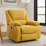 Fotoliu cu Masaj și Încălzire, Recliner Electric, Galben Mustar - imagine 2