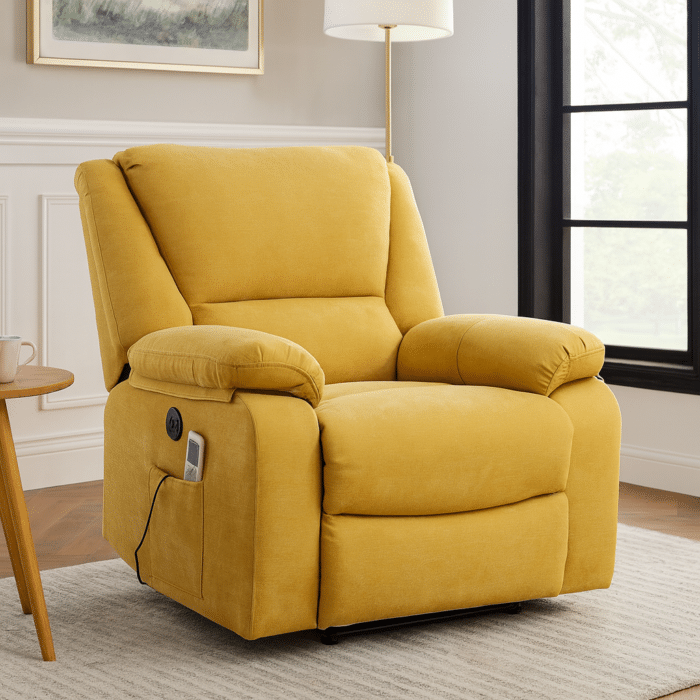 Fotoliu cu Masaj și Încălzire, Recliner Electric, Galben Mustar - imagine 2