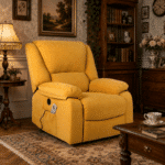 Fotoliu cu Masaj și Încălzire, Recliner Electric, Galben Mustar