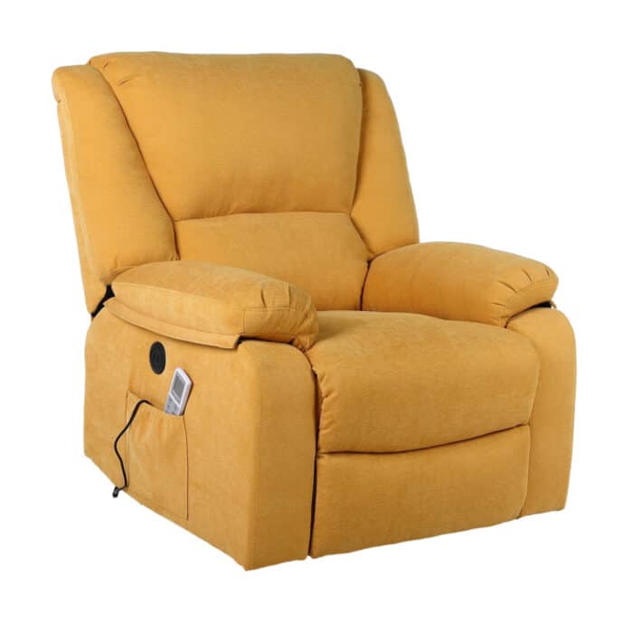 Fotoliu cu Masaj și Încălzire, Recliner Electric, Galben Mustar - imagine 25