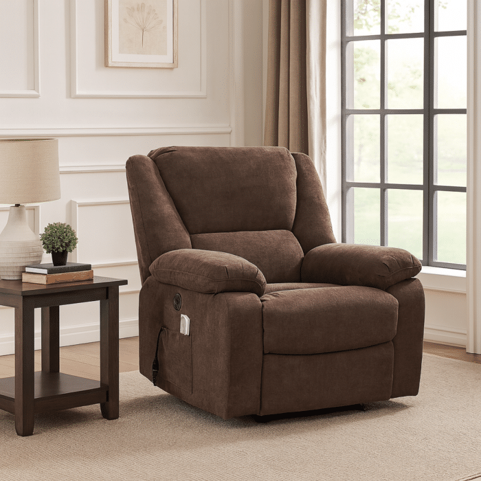 Fotoliu cu Masaj și Încălzire, Recliner Electric, Maro - imagine 27