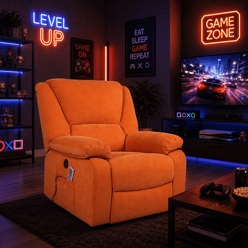 Fotoliu cu Masaj și Încălzire, Recliner Electric, Portocaliu (1) Fotoliu cu Masaj și Încălzire, Recliner Electric, Portocaliu - imagine 1
