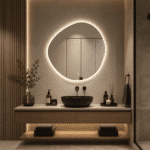 Oglindă LED Asimetrică Premium 80×80 cm, Lumină Spate, 3 Tipuri de Lumină - Calda, Rece, Neutra - imagine 6