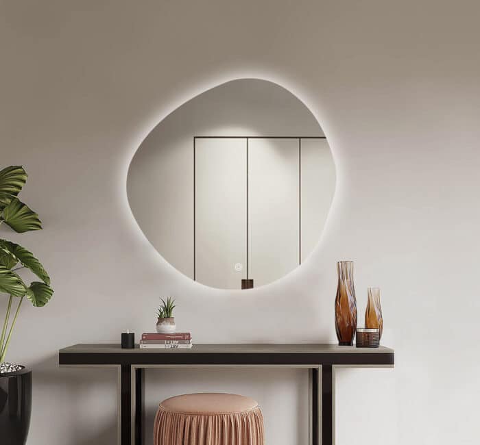 Oglindă LED Asimetrică Premium 80×80 cm, Lumină Spate, 3 Tipuri de Lumină - Calda, Rece, Neutra - imagine 7