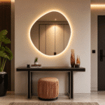 Oglindă LED Asimetrică Premium 80×80 cm, Lumină Spate, 3 Tipuri de Lumină - Calda, Rece, Neutra - imagine 5