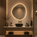Oglindă LED Asimetrică Premium 80×80 cm, Lumină Spate, 3 Tipuri de Lumină - Calda, Rece, Neutra - imagine 4