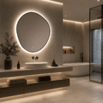 Oglindă LED Asimetrică Premium cu Ramă Neagră 90×70 cm, Lumină Spate, 3 Tipuri de Lumină - Calda, Rece, Neutra - imagine 4