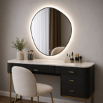 Oglindă LED Asimetrică Premium cu Ramă Neagră 90×70 cm, Lumină Spate, 3 Tipuri de Lumină - Calda, Rece, Neutra - imagine 5