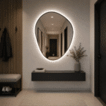 Oglindă LED Asimetrică Premium cu Ramă Neagră 90×70 cm, Lumină Spate, 3 Tipuri de Lumină - Calda, Rece, Neutra - imagine 3