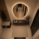 Oglindă LED Asimetrică Premium cu Ramă Neagră 90×70 cm, Lumină Spate, 3 Tipuri de Lumină - Calda, Rece, Neutra - imagine 2