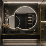 Oglindă LED Premium 2 Cercuri Suprapuse, 80x65x50 cm, Dimabilă, 3 Tipuri de Lumină, Touch, Copper-Free - imagine 5