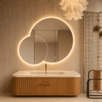 Oglindă LED Premium 2 Cercuri Suprapuse, 80x65x50 cm, Dimabilă, 3 Tipuri de Lumină, Touch, Copper-Free - imagine 4
