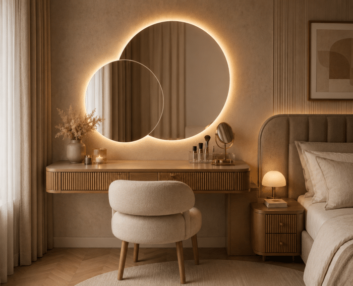 Oglindă LED Premium 2 Cercuri Suprapuse, 80x65x50 cm, Dimabilă, 3 Tipuri de Lumină, Touch, Copper-Free - imagine 8