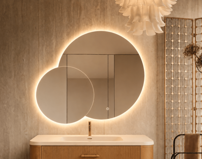 Oglindă LED Premium 2 Cercuri Suprapuse, 80x65x50 cm, Dimabilă, 3 Tipuri de Lumină, Touch, Copper-Free - imagine 7