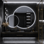 Oglindă LED Premium 2 Cercuri Suprapuse, 80x65x50 cm, Dimabilă, 3 Tipuri de Lumină, Touch, Copper-Free - imagine 3