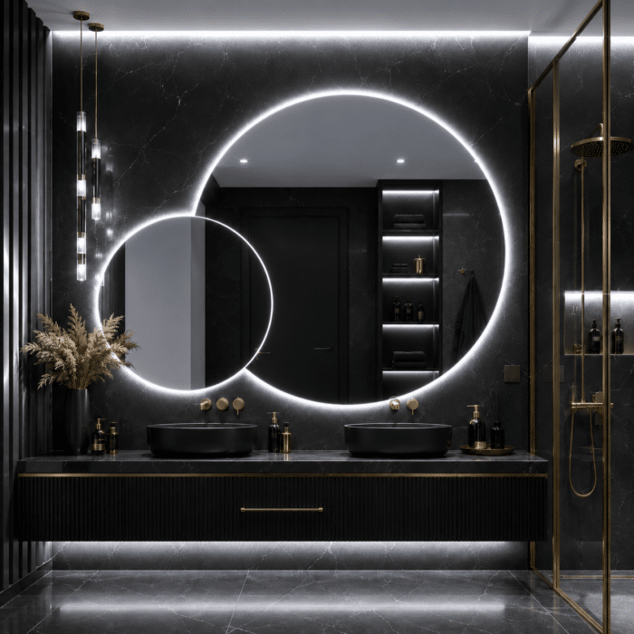 Oglindă LED Premium 2 Cercuri Suprapuse, 80x65x50 cm, Dimabilă, 3 Tipuri de Lumină, Touch, Copper-Free - imagine 3