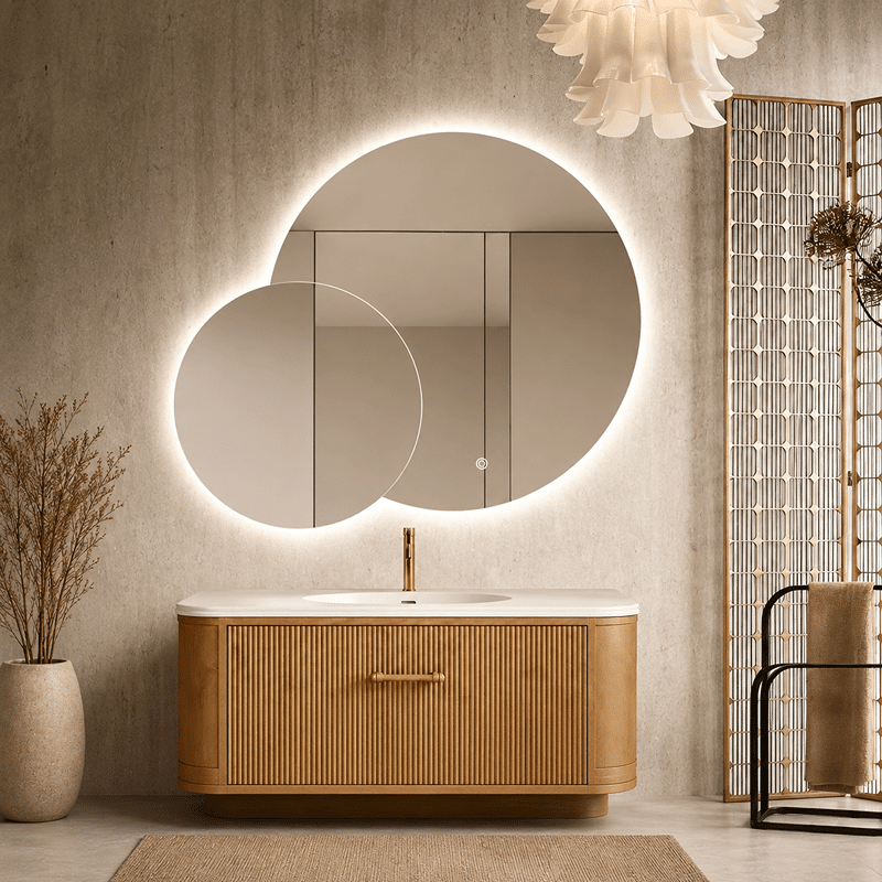 Oglindă LED Premium 2 Cercuri Suprapuse, 80x65x50 cm, Dimabilă, 3 Tipuri de Lumină, Touch, Copper-Free Oglindă LED Premium 2 Cercuri Suprapuse, 80x65x50 cm, Dimabilă, 3 Tipuri de Lumină, Touch, Copper-Free - imagine 1