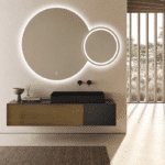 Oglindă LED Premium 2 Cercuri Suprapuse, Lumina Fata - Spate, 120x80x60 cm, Dimabilă, 3 Tipuri de Lumină, Touch, Copper-Free