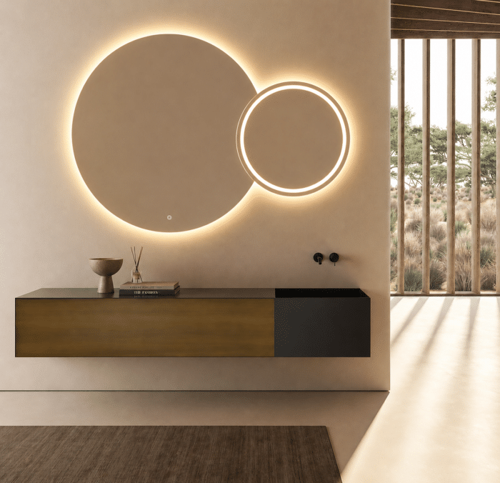 Oglindă LED Premium 2 Cercuri Suprapuse, Lumina Fata - Spate, 120x80x60 cm, Dimabilă, 3 Tipuri de Lumină, Touch, Copper-Free - imagine 2