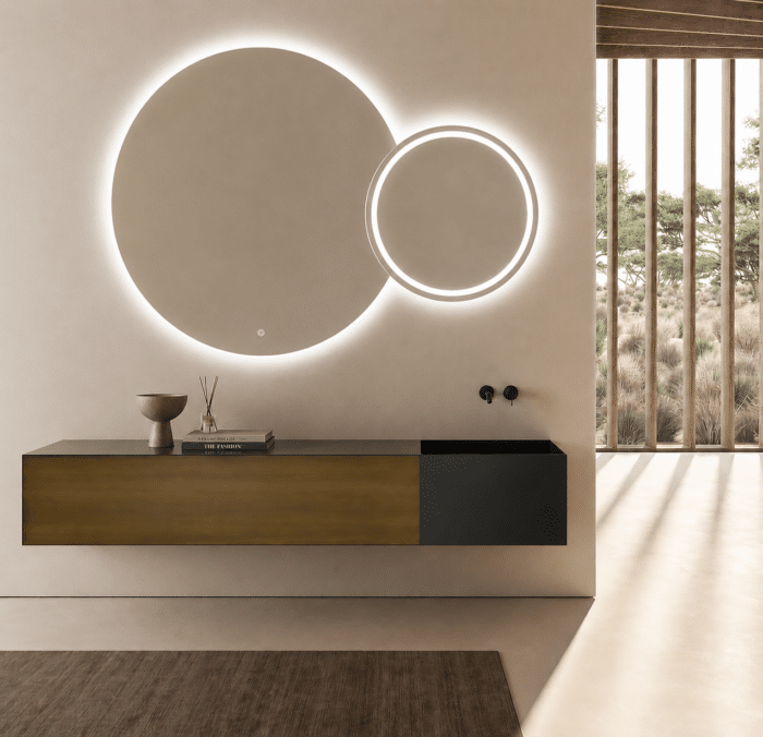 Oglindă LED Premium 2 Cercuri Suprapuse, Lumina Fata - Spate, 120x80x60 cm, Dimabilă, 3 Tipuri de Lumină, Touch, Copper-Free - imagine 5