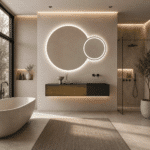 Oglindă LED Premium 2 Cercuri Suprapuse, Lumina Fata - Spate, 120x80x60 cm, Dimabilă, 3 Tipuri de Lumină, Touch, Copper-Free - imagine 6