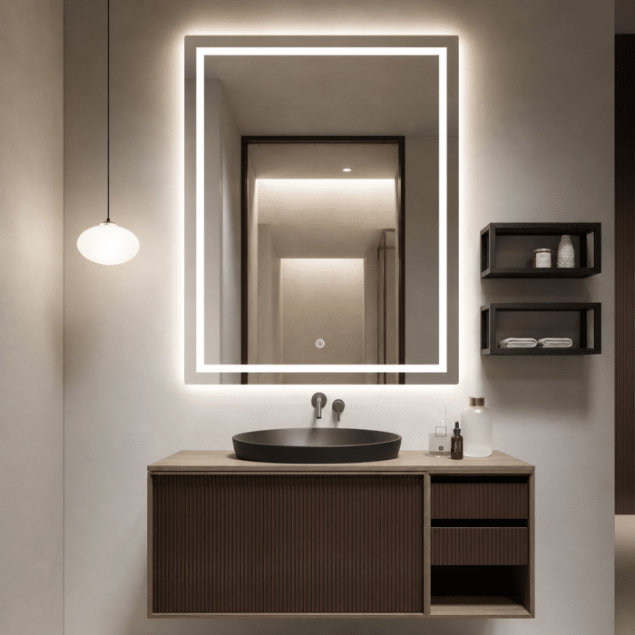 Oglindă LED Premium Dreptunghiulară, 60x80 cm, Iluminare Față-Spate, Dimabilă, Touch, Copper-Free - imagine 7