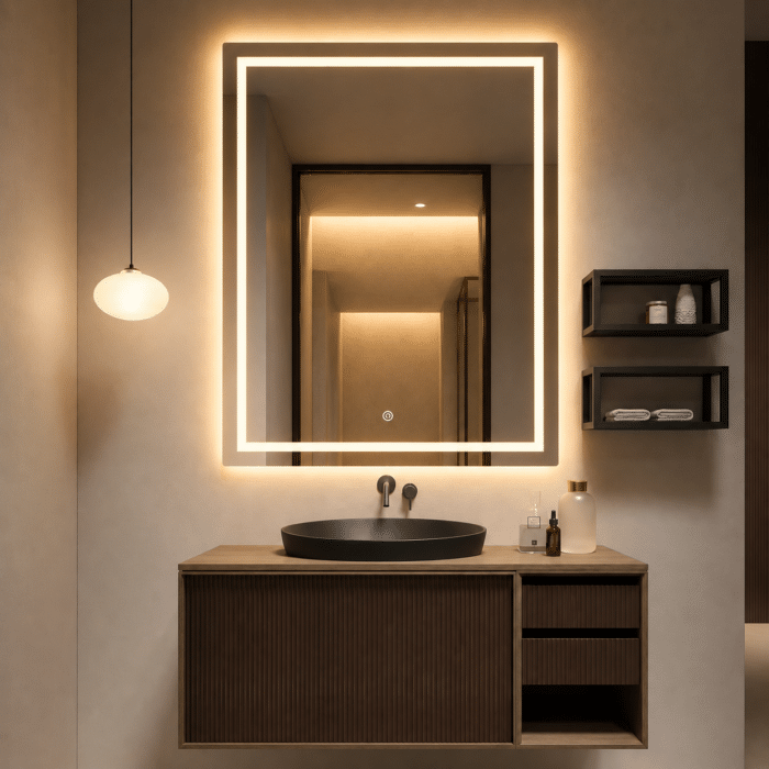 Oglindă LED Premium Dreptunghiulară, 60x80 cm, Iluminare Față-Spate, Dimabilă, Touch, Copper-Free - imagine 6