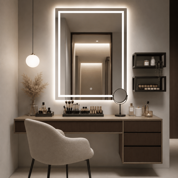 Oglindă LED Premium Dreptunghiulară, 60x80 cm, Iluminare Față-Spate, Dimabilă, Touch, Copper-Free - imagine 4