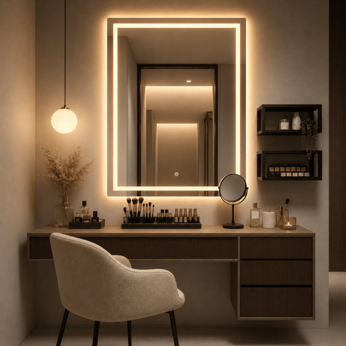 Oglindă LED Premium Dreptunghiulară, 60x80 cm, Iluminare Față-Spate, Dimabilă, Touch, Copper-Free - imagine 5