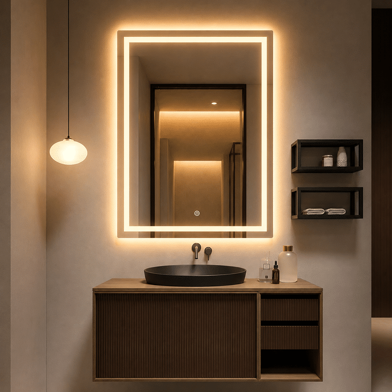 Oglindă LED Premium Dreptunghiulară, 60x80 cm, Iluminare Față-Spate, Dimabilă, Touch, Copper-Free Oglindă LED Premium Dreptunghiulară, 60x80 cm, Iluminare Față-Spate, Dimabilă, Touch, Copper-Free - imagine 1